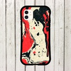 受注生産 iPhoneケース 赤黒ベージュの墨流し抽象｜抽象アート PABS016B