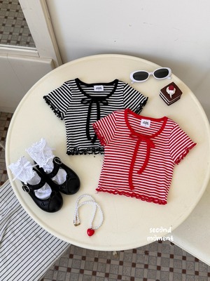 [second moment] Striped ribbon tee (JS/JM/JL) / [세컨드모먼트] 단가라리본티 (JS/JM/JL)