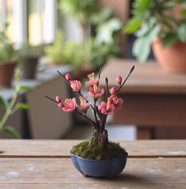 ◆粘土のお花◆　枯れない梅の木♪　梅盆栽　U1388