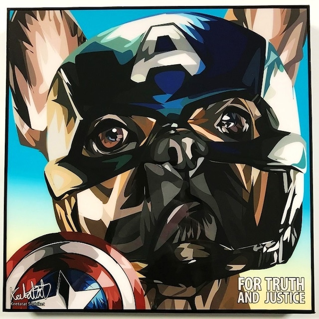 French Bulldog (3) フレンチブルドッグ / CAPTAIN AMERICA キャプテンアメリカ「ポップアートパネル Keetatat Sitthiket キータタットシティケット」フレーム ボード グラフィック 絵画 壁立て 壁掛けインテリア 額 ポスター プレゼント ギフト 犬 パグ MARVEL マーベル