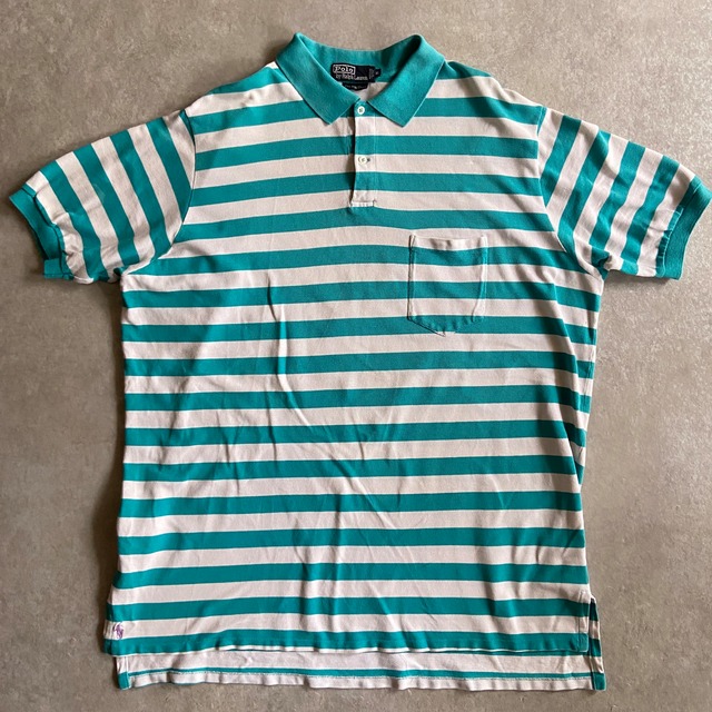 1990s  Polo Ralph Lauren  BIG SIZE  Border Polo Shirt  XL  Made in USA  G826