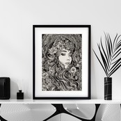 Monochrome Muse｜花と女性が織りなす静寂の美｜白と黒で描く繊細なラインアートポスター｜上質なモノクロの世界A3ポスター