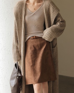 リブニットロングカーディガンコート A0686