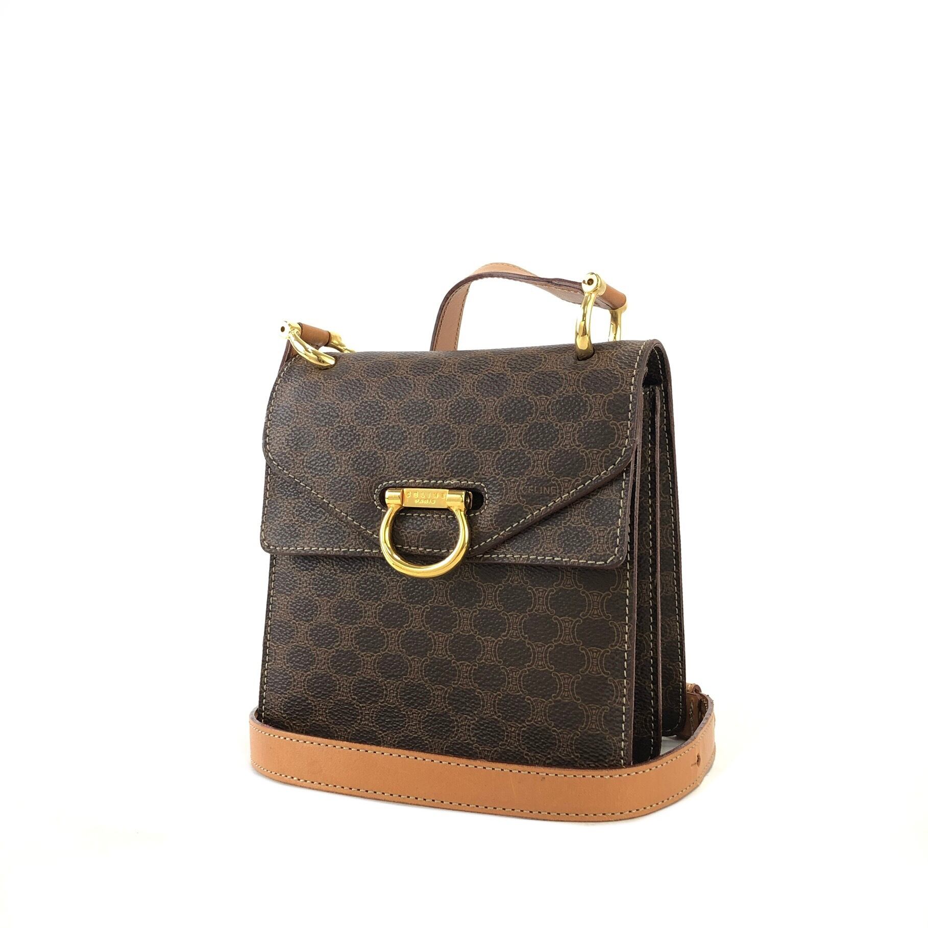 CELINE セリーヌ マカダム ダブルフラップ ホースビット PVC レザー
