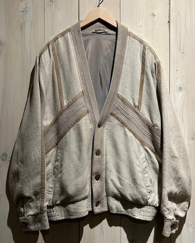 【a.k.a.C.a.k.a vintage】Linen Mix Knit Switching Vintage Loose Cardigan Jacket