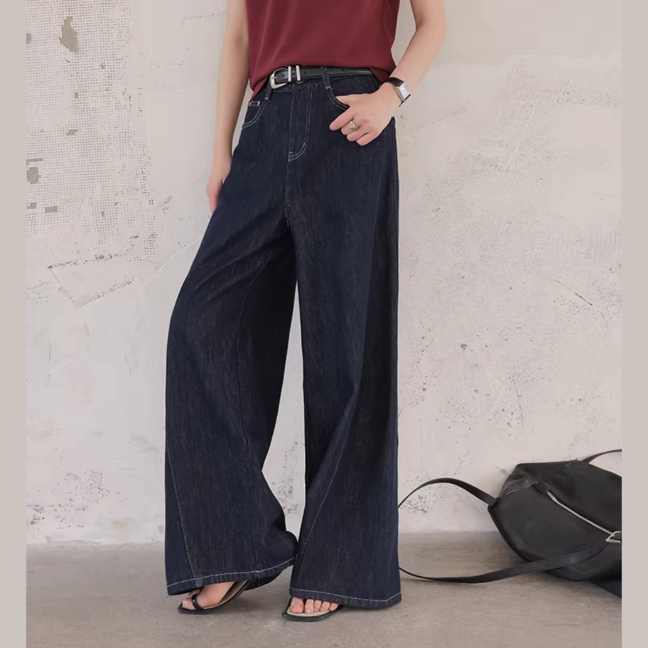 プリーツ入り ワイド デニム パンツ 00144・画像5