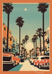 Venice Beach｜西海岸アートポスター｜カリフォルニアの海風を感じる爽やかな壁掛けインテリア｜額縁セット｜リゾート空間に最適｜A4ポスター