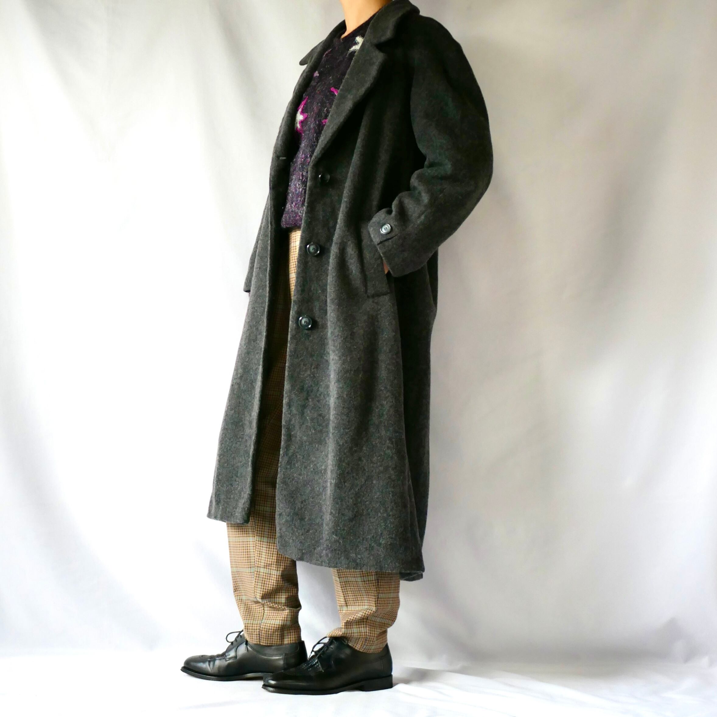 Charcoal gray wool long coat チャコールグレーウールロングコート