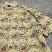 dog & bird pattern cotton shirt