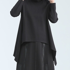 Asymemtry Mock-Neck Flare T-Shirt【TR3150】