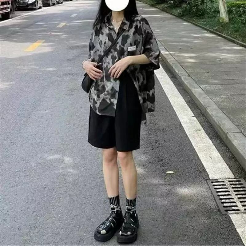 サブカル 服 地雷系 通販 半袖 シャツ レトロ 染物風 プリント柄 闇かわいいバンギャ