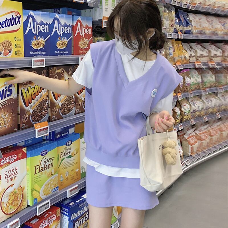 レディースVネックサマー薄手レッドカジュアル 夏物 パープル 試着室29185349292