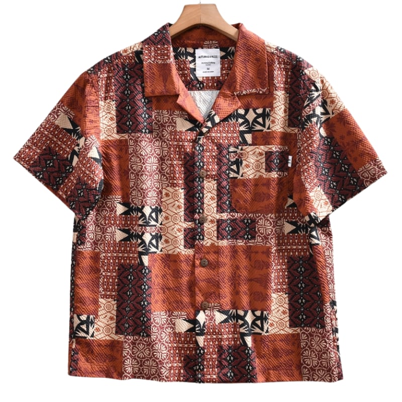 Retro pattern patchwork shirt 3274