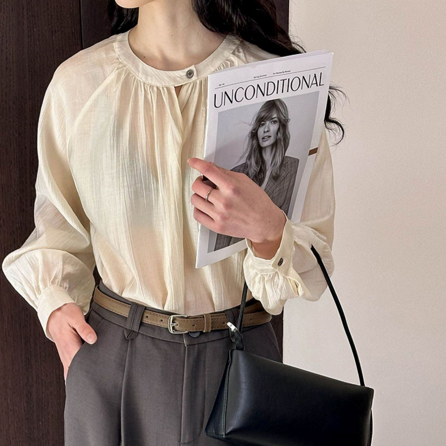 round neck puff sleeve blouse m0252