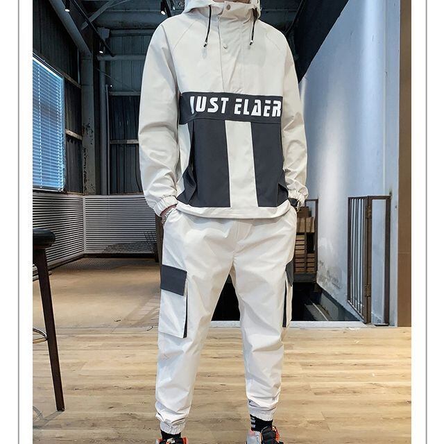 予約販売】メンズ セットアップ 上下 ブラック オフホワイト フード