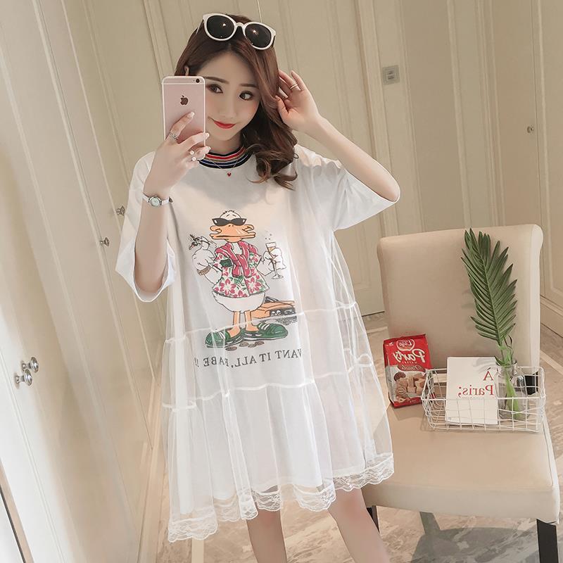 【新作】【送料無料】 新しい漫画のネットヤーンファイトファッションフェイク2ルーズプラスサイズマタニティドレスのマタニティドレス2019夏バージョン-アリババ 大きめサイズ サマー 夏物 expec246958166798