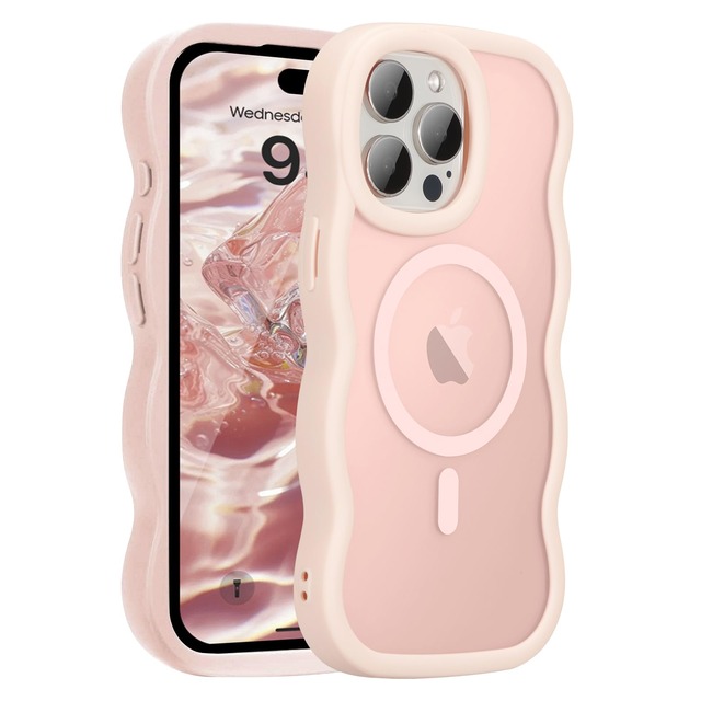 UEEBAI 対応 iPhone 16 Pro 用の ケース 半透明 TPU MagSafe対応 (ピンク)