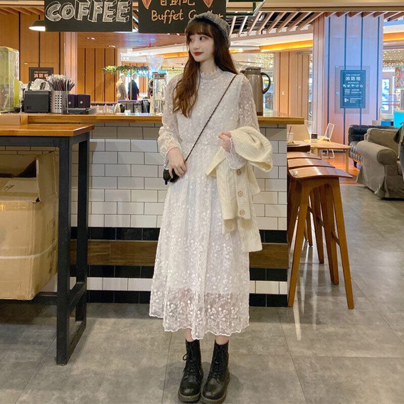 ドレス オータムレーススプリング刺繍Flowerデザイン スカート 大人ガーリー スウィート キュート カジュアル 春物 秋物 フラワーデザイン 萌量不足57118956452