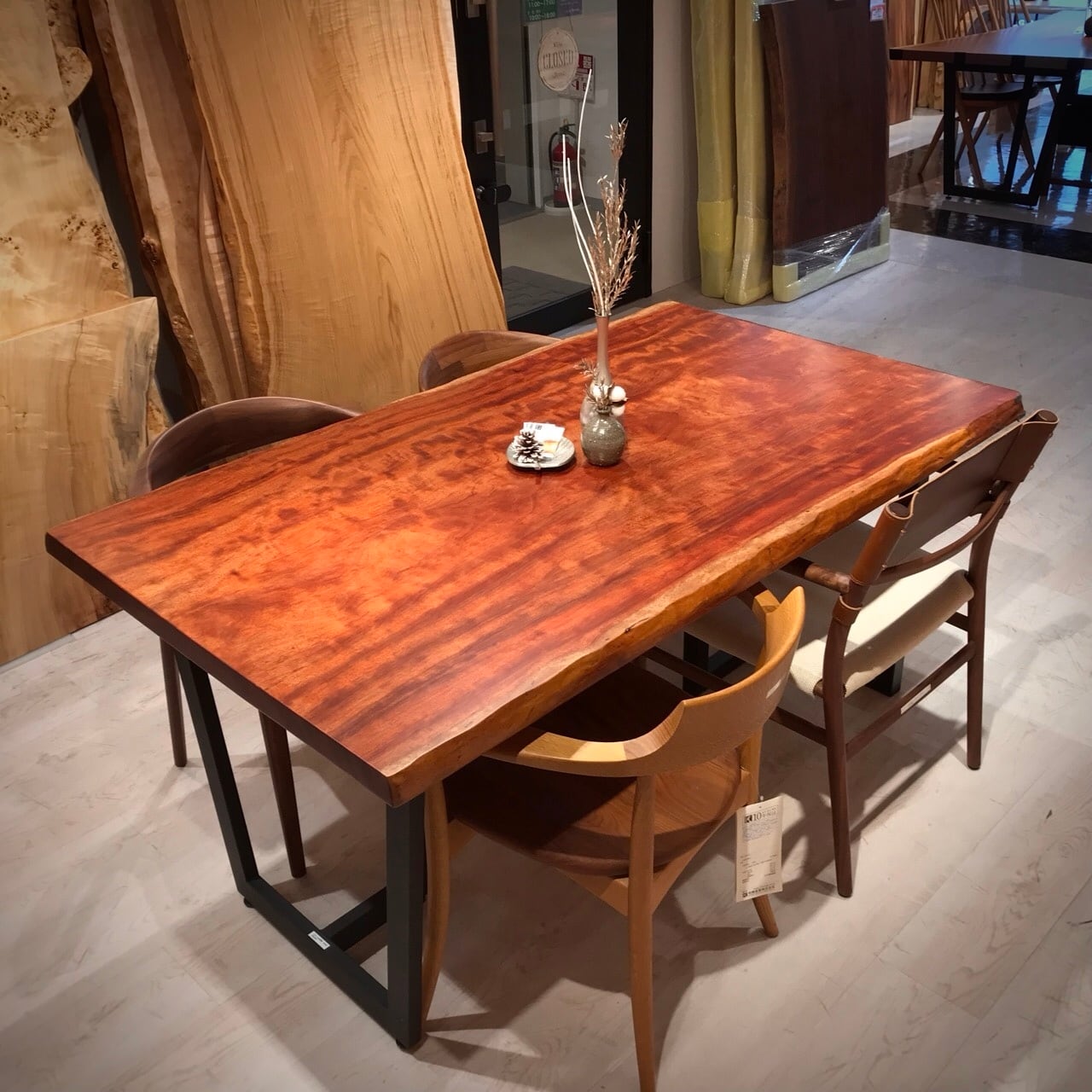 ブビンガ_1500×860×40_横浜元町店_テーブル天板/一枚板 221742