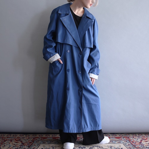 sky-blue double button spring long coat