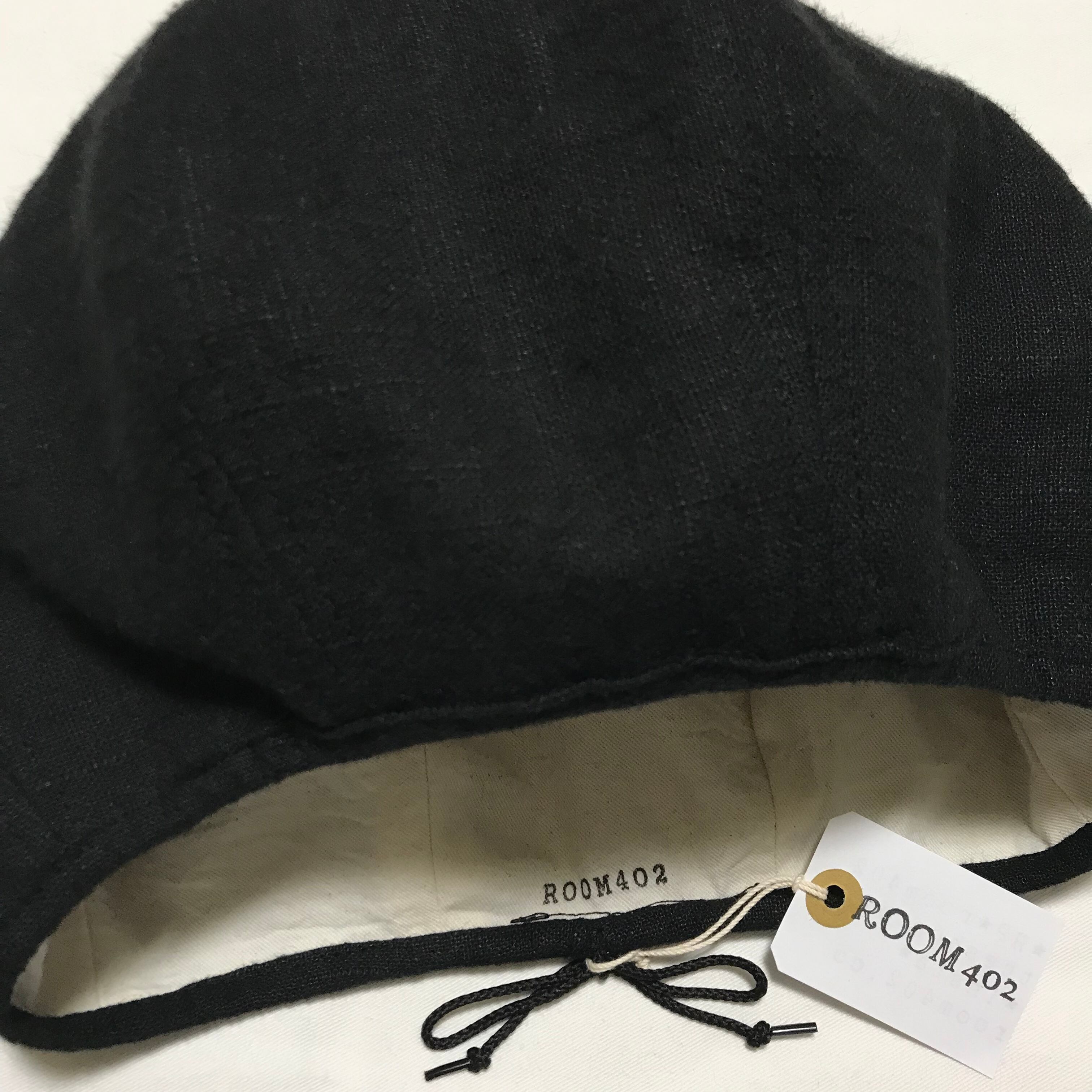 黒 リネン 麻 ベレー帽 ハンドメイド サイズ調節