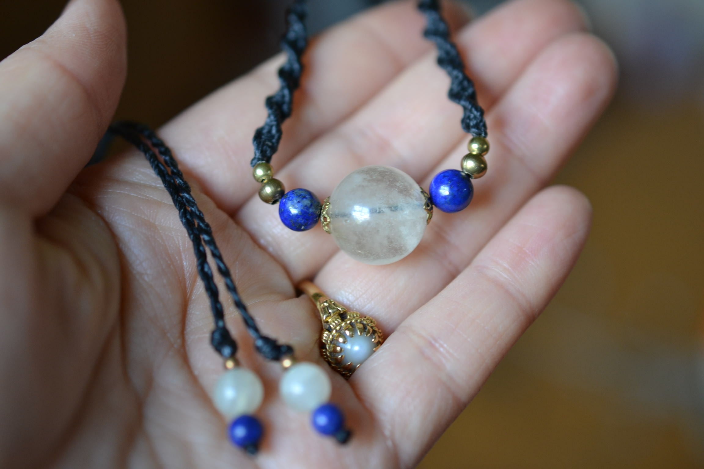 水晶★クリアビーズ シンプルペンダントネックレス