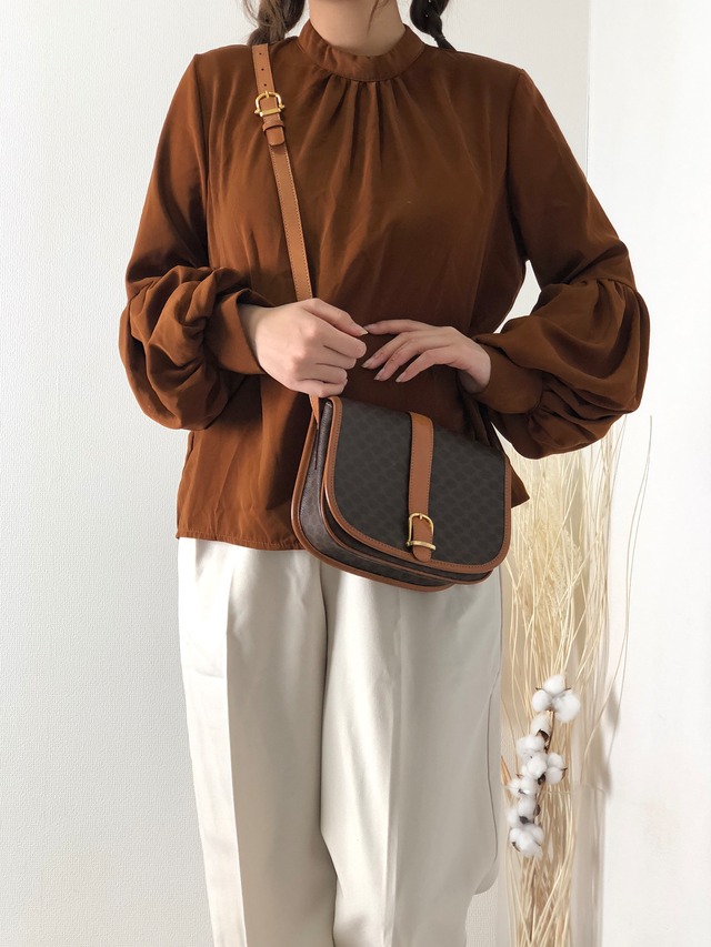 CELINE セリーヌ マカダム フロントベルト レザー クロスボディ ショルダーバッグ ブラウン vintage ヴィンテージ オールド ehp5b2