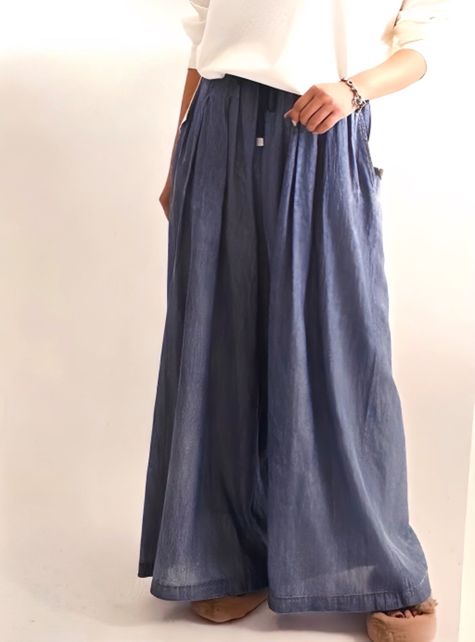 ayane アヤン シアーデニムタックワイドパンツ 816304