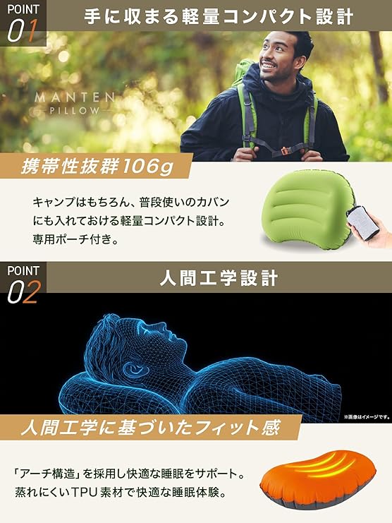 満天ピロー【至福の寝心地x軽量コンパクト】 キャンプ 枕 エアー