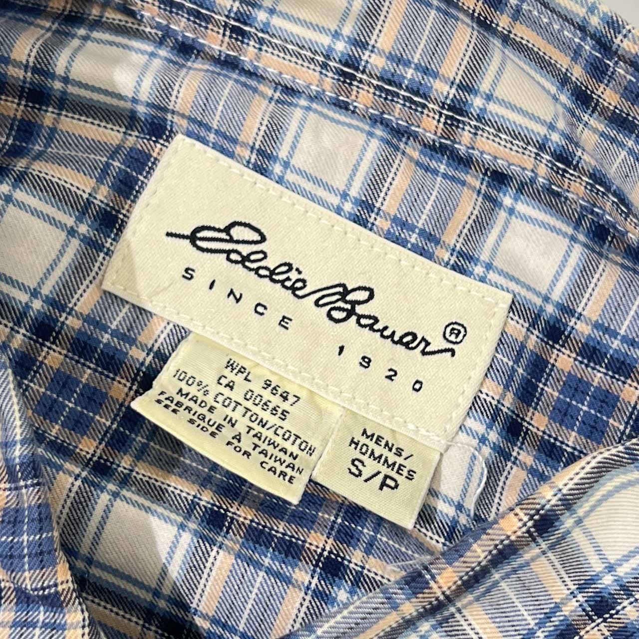 90s Eddie Bauer エディーバウアー チェック 長袖シャツ S/ブルー系 メンズ ビンテージ