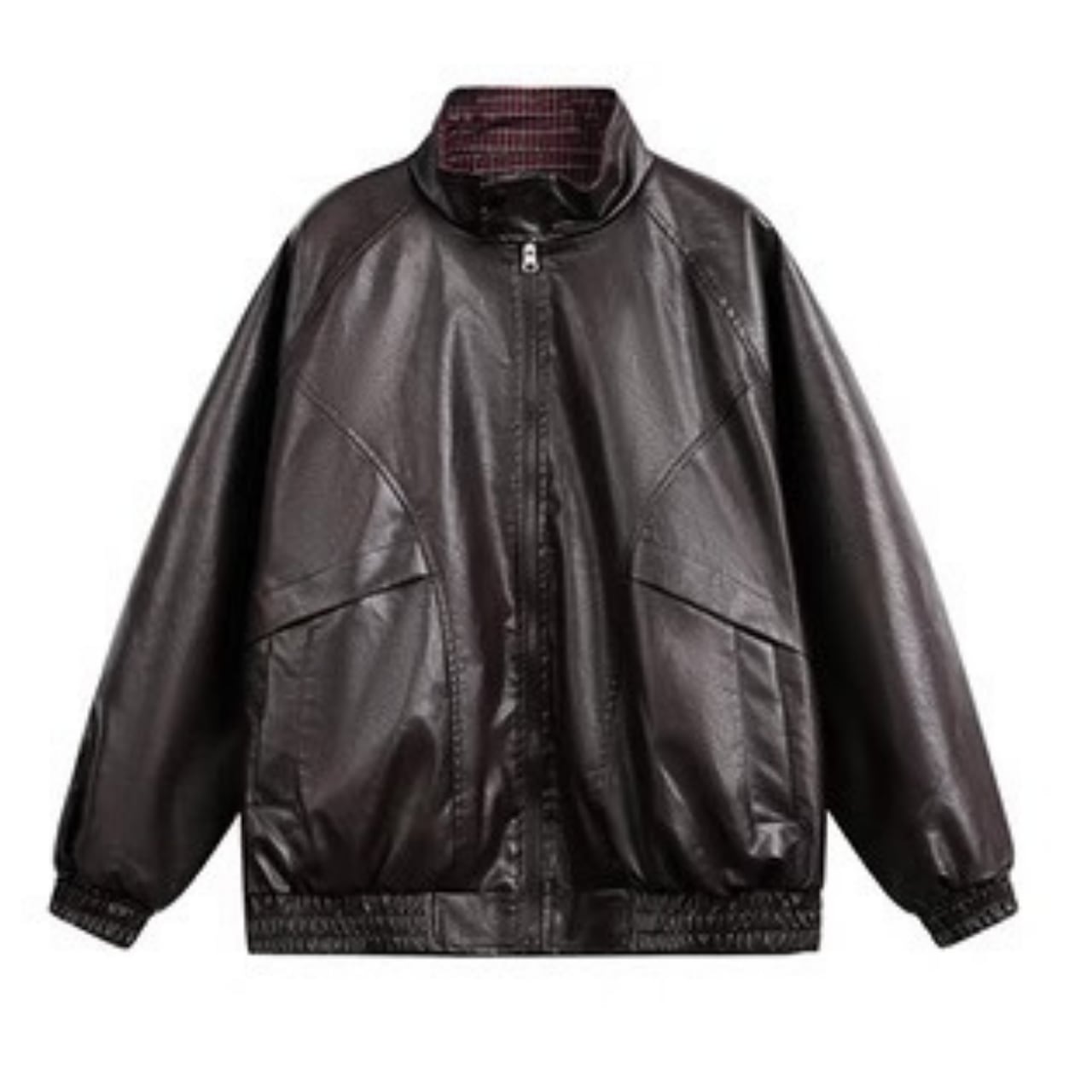 Zip up waist length fake leather jacket 00295