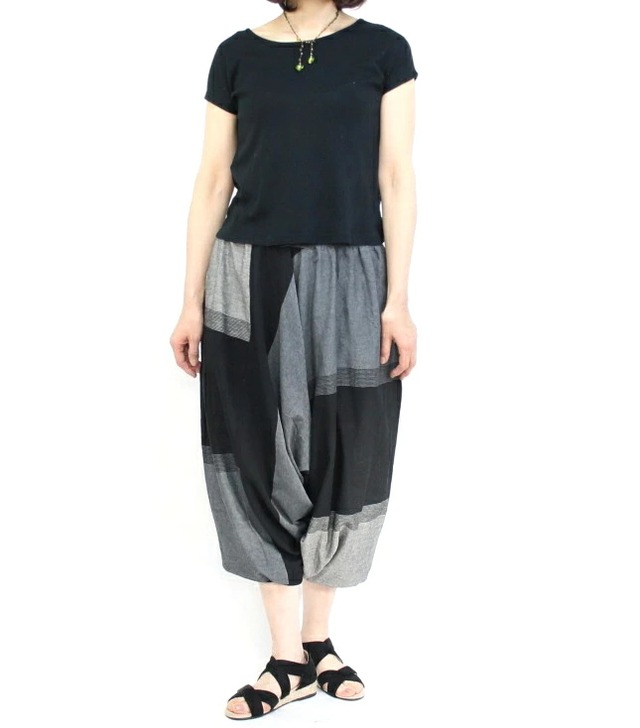 手織り綿100%★人気のサルエル2wayヨガパンツ【送料無料:メール便】