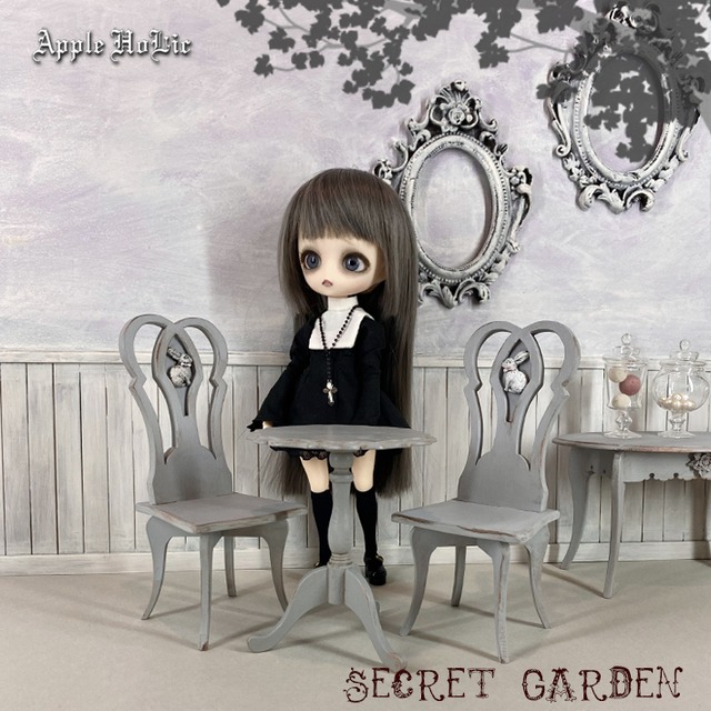 テーブル&チェア M　Secret Garden Gray  Tea set・ 秘密の花園グレイ ティーセット  (ミディブライス ruruko ハルモニアブルーム サイズ )