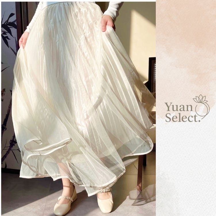 チュール切替プリーツ　旗袍インナースカート　YS00032