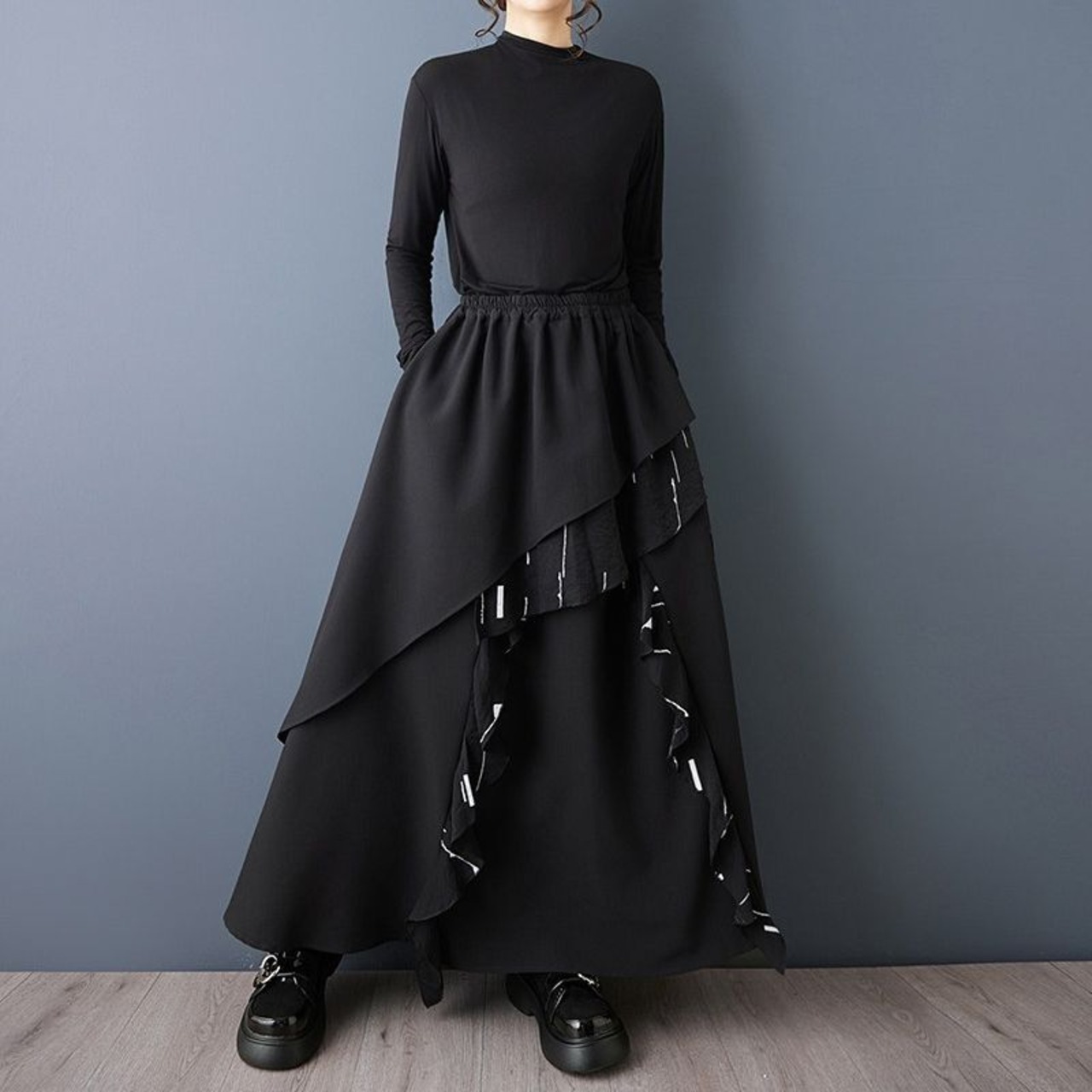 アシンメトリー レイヤード風 スカート  00350