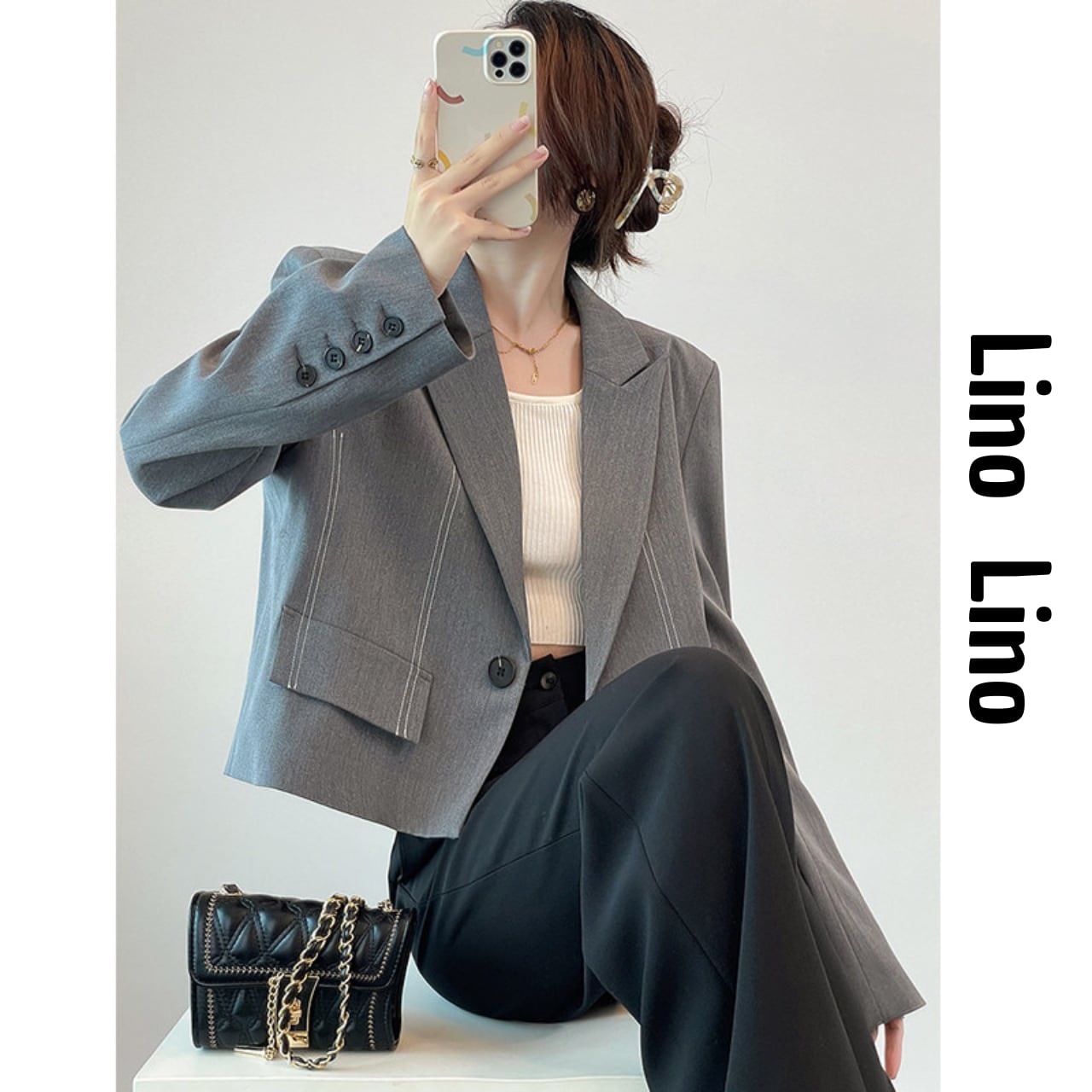 Button Front Cropped Long Sleeve Jacket L00801