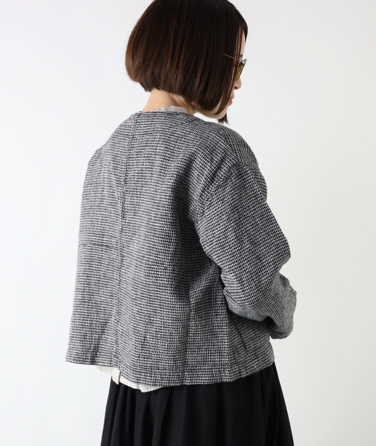 SO/リネンコットン ダブルブレストノーカラージャケット