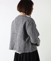 SO/リネンコットン ダブルブレストノーカラージャケット