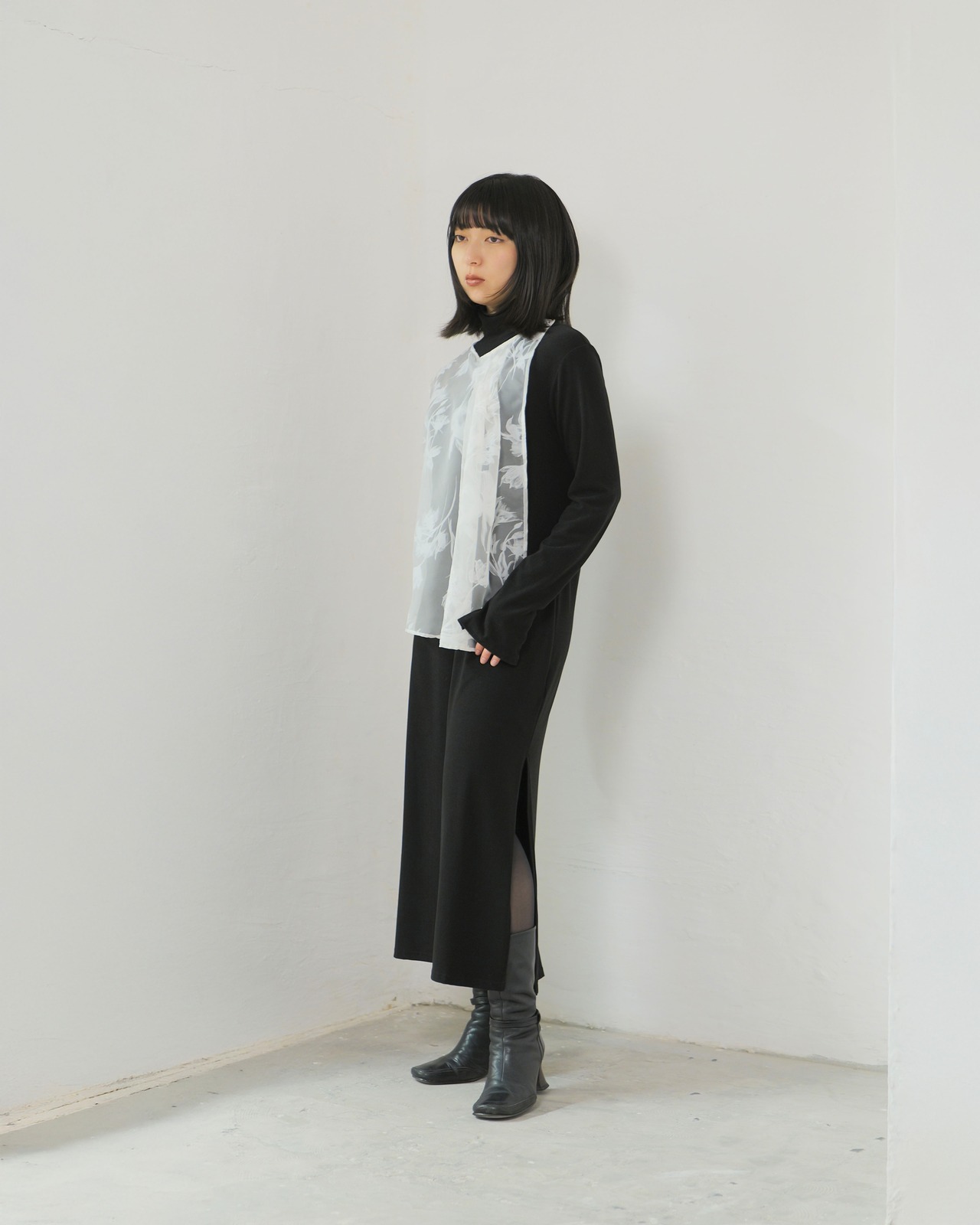 RITSUKO KARITA - Airframe Dress〔rich〕：Ink Black｜フロッキーチュール／着脱シアー／2WAY