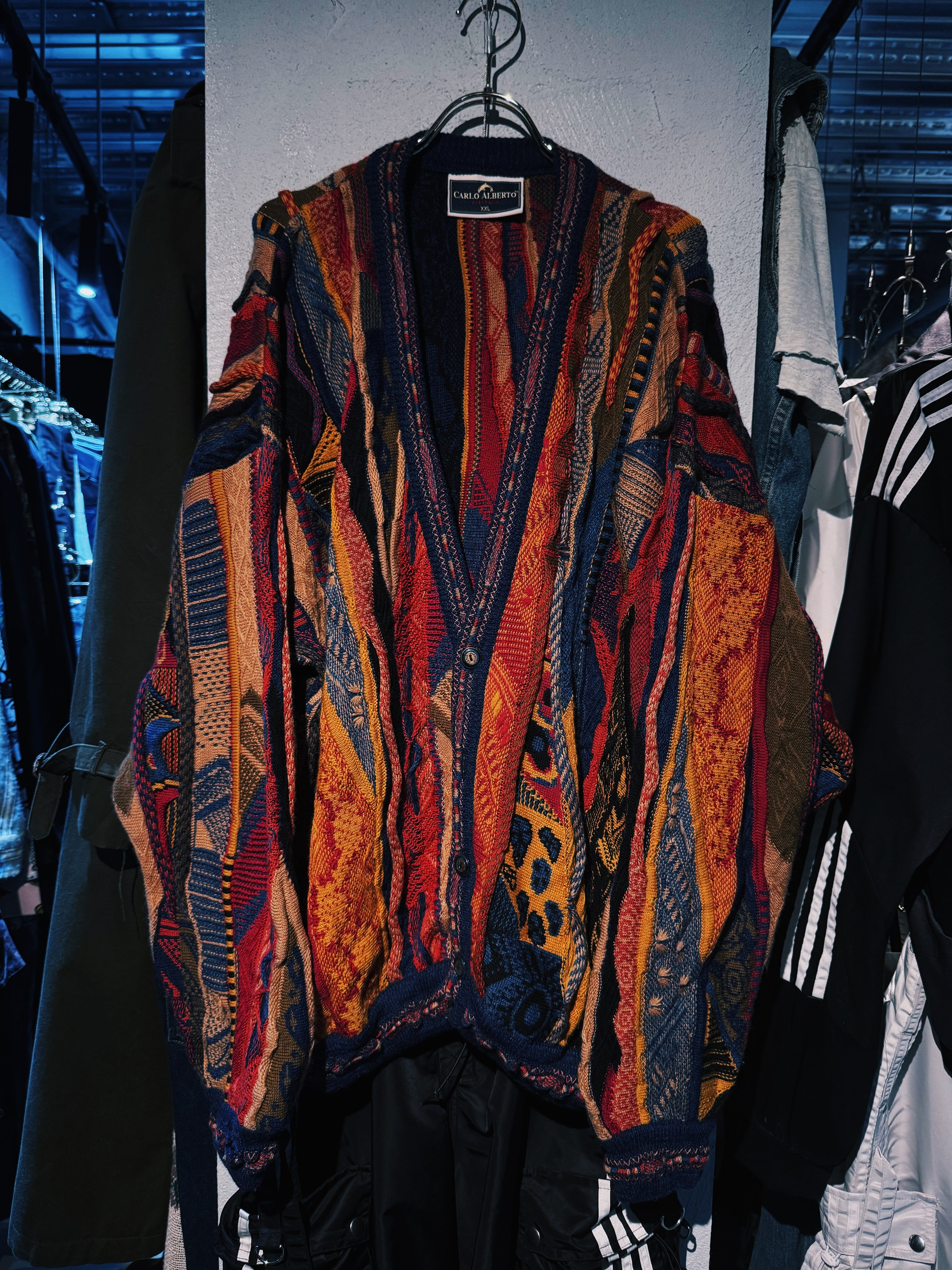 【D4C】90's vintage "Carlo Albert Australia" crazy pattern design 3D knit cardigan