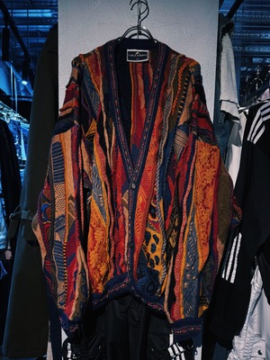 【D4C】90's vintage "Carlo Albert Australia" crazy pattern design 3D knit cardigan