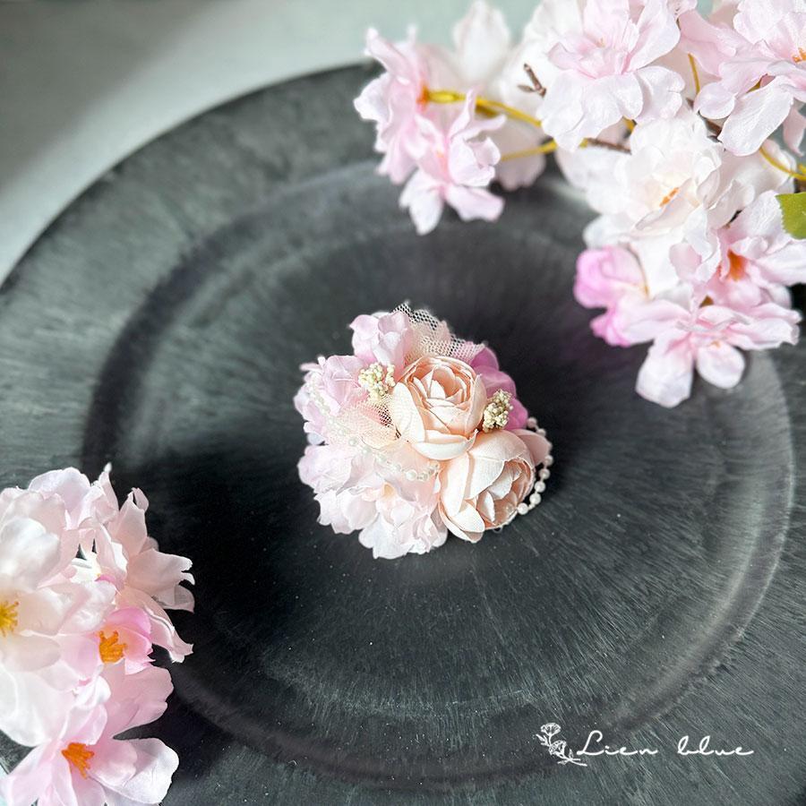 コサージュ 桜 ピンク サーモンピンク パール リボン かわいい 結婚式