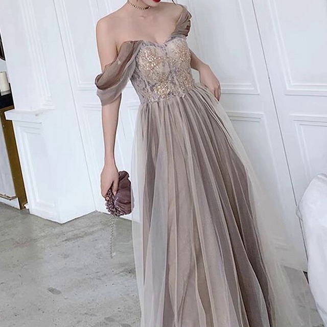 肩出しオフショルダーボリュームロングドレス　L00089