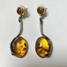 Vintage Polish Baltic Amber & 925 Silver Botanical Pirced Earrings