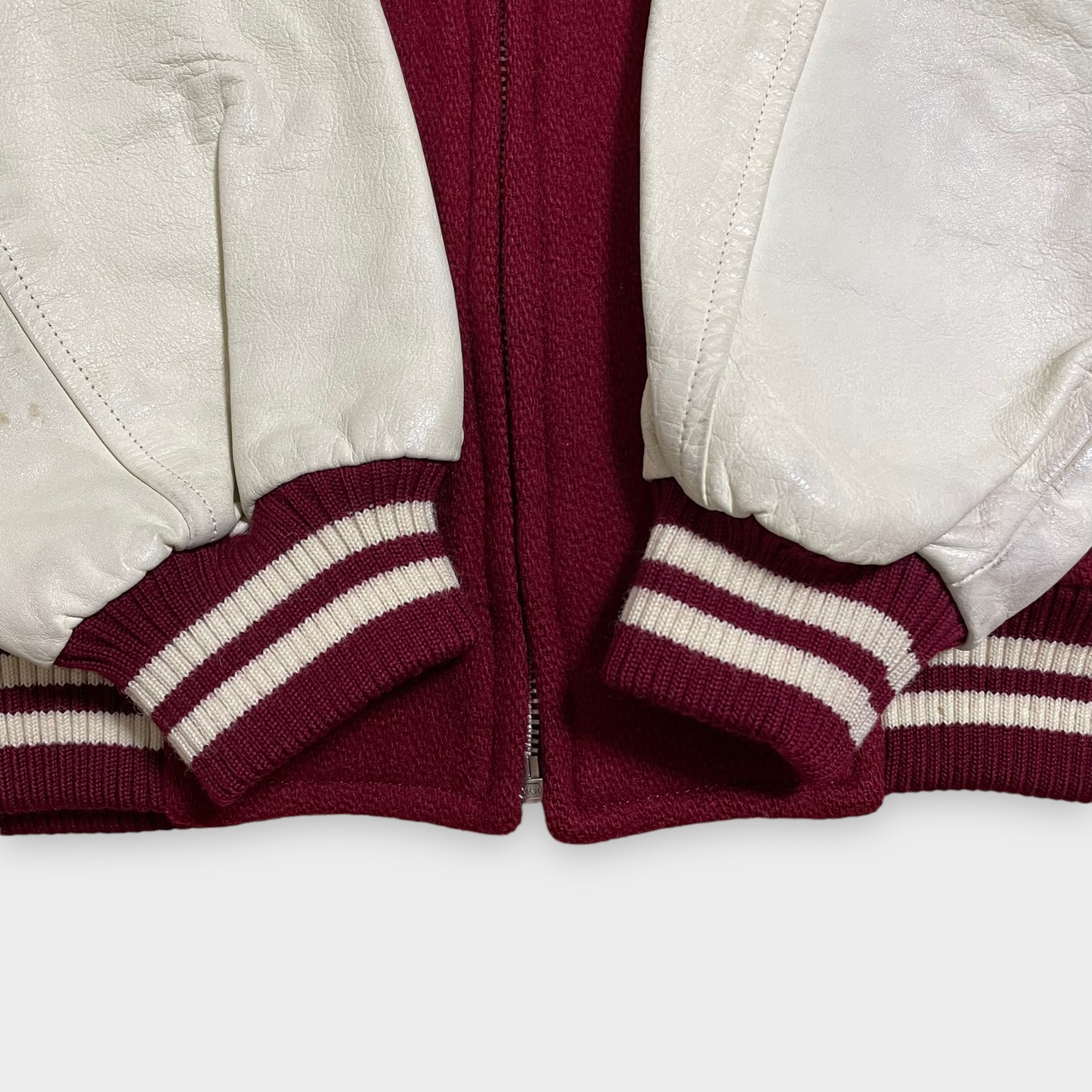 【SCOOP】日本製 MLB メジャーリーグ スタジャン 袖レザー 牛革 バックロゴ アーチロゴ ワンポイント ワッペン 刺繍 Milwaukee Brewersミルウォーキー・ブルワーズ ブルゾン 古着