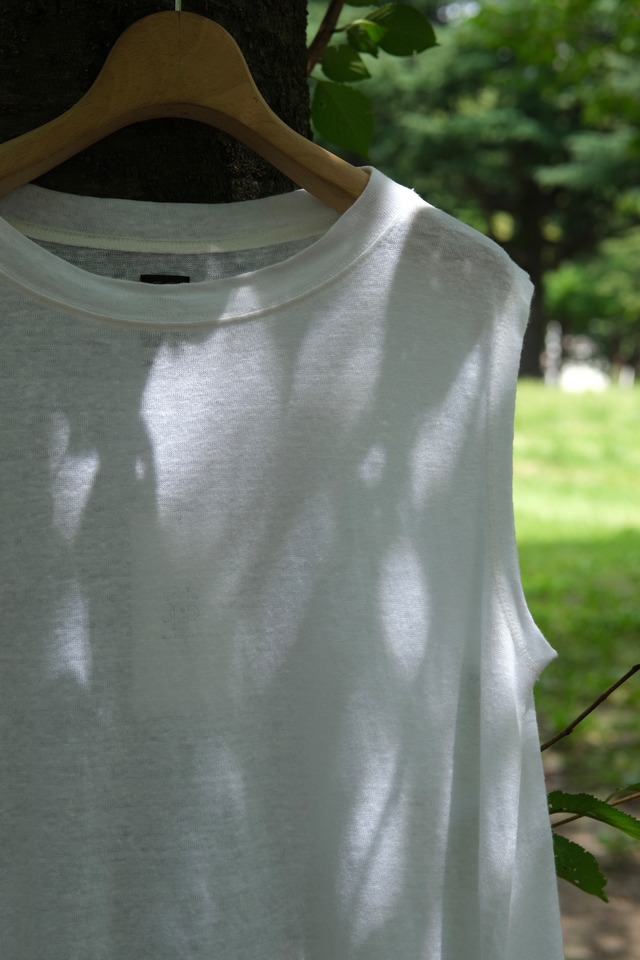 OK／ "BATONER" Normandie linen A line nosleeve.［WHITE］
