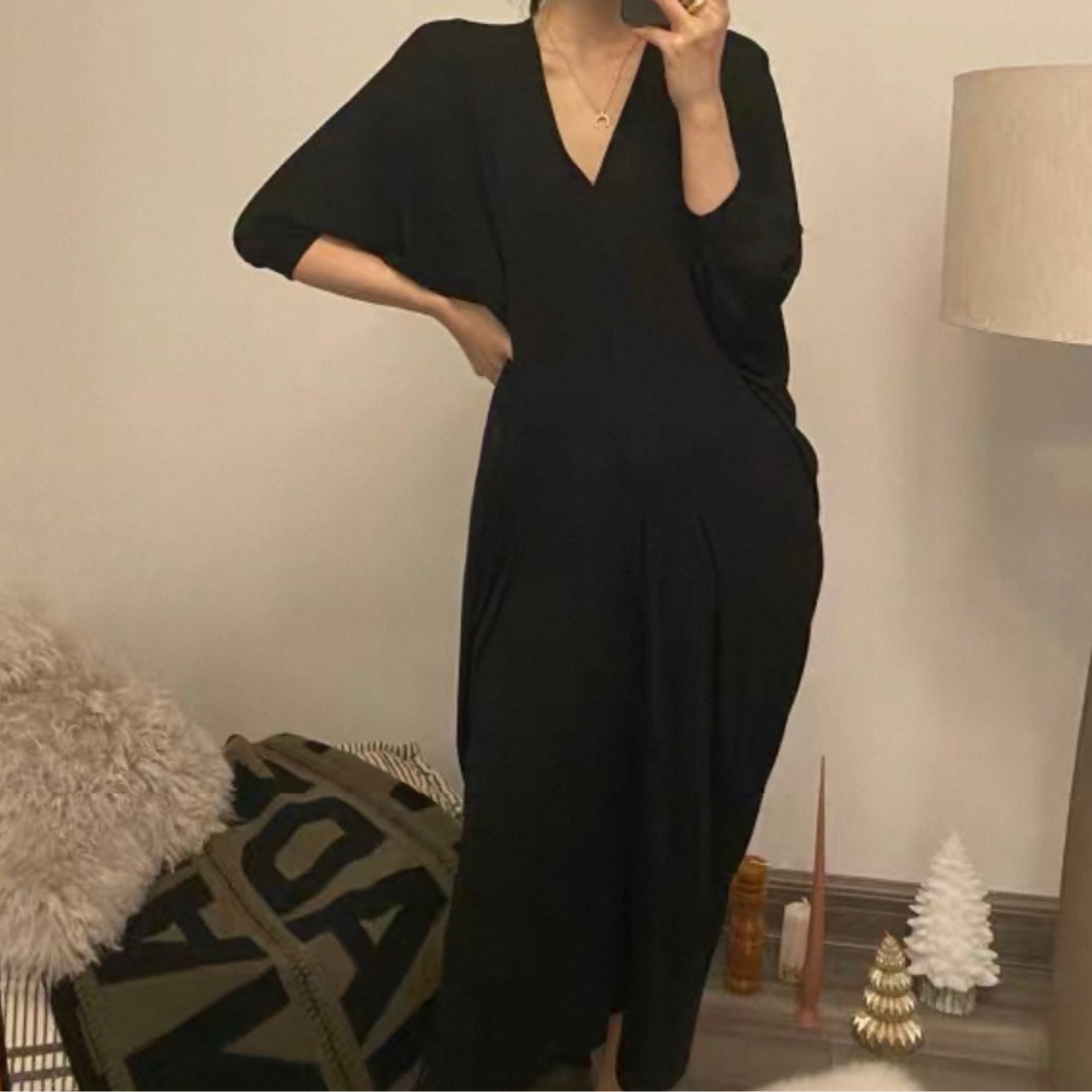 モダール混Vネックワンピース 00002