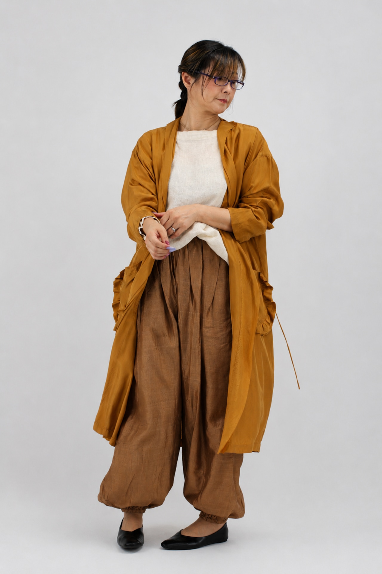 BUNON(ブノン) Tuck Gather Balloon Pants カディシルク バルーンパンツ(コーラルブラウン)