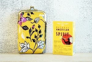 retro yellow gamaguchi cigarette case handmade ● 手作りレトロイエローフラワー鳥がま口ポーチシガレットケースハンドメイド