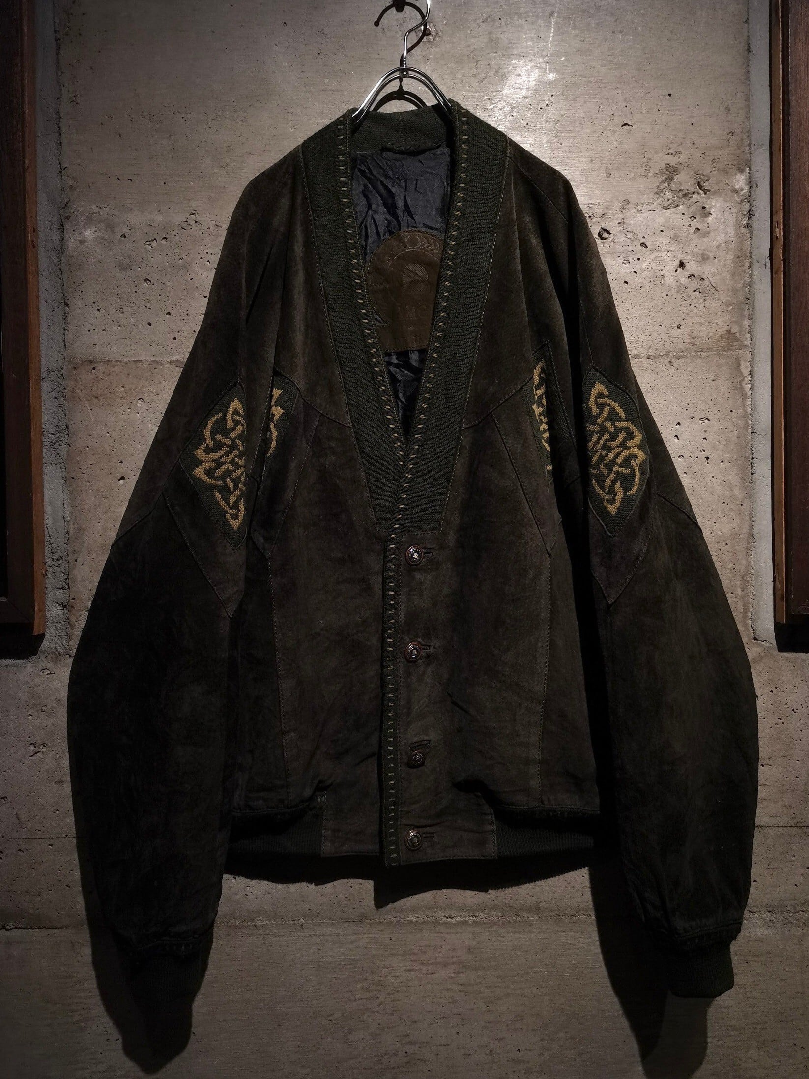 Caka】Knit Swiching Vintage Loose Suede Leather Cardigan Jacket 